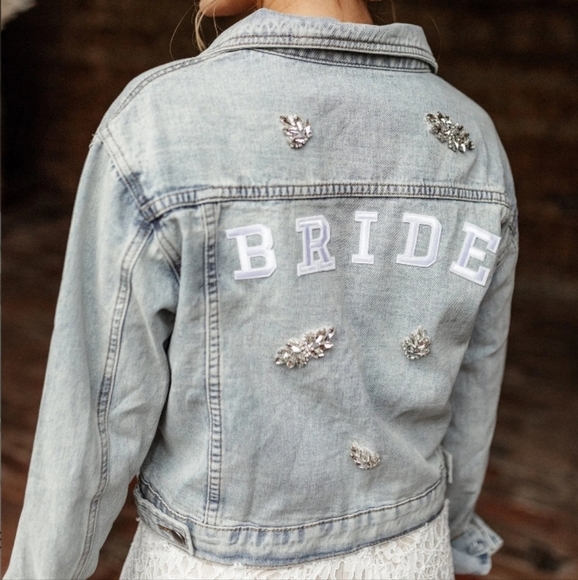 Bride denim jacket boho with rhinestone appliqués, wedding jacket, jacket bride - Picture 3 of 3